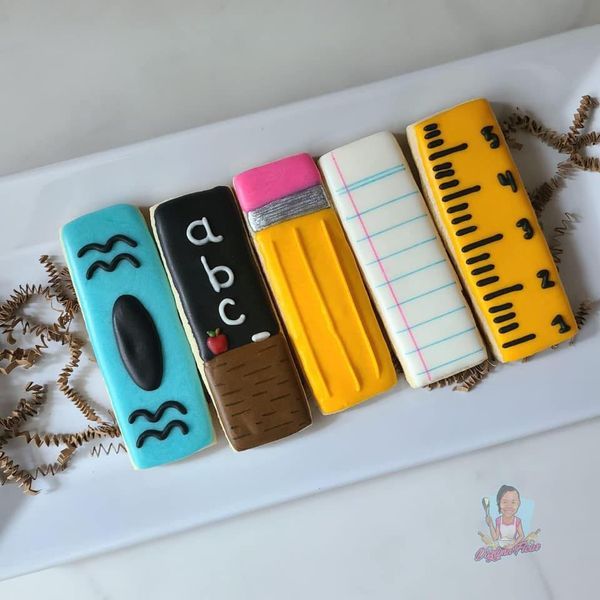 Vibrant School Supply-Inspired Cookie Designs for Back-to-School Celebrations.