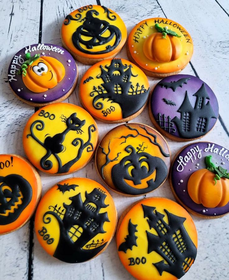 Vibrant Halloween-Themed Cookies with Spooky Designs for Festive Celebrations.