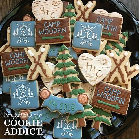 Camping-Themed Decorative Cookies: Rustic Charm in Earthy Colors and Playful Shapes.