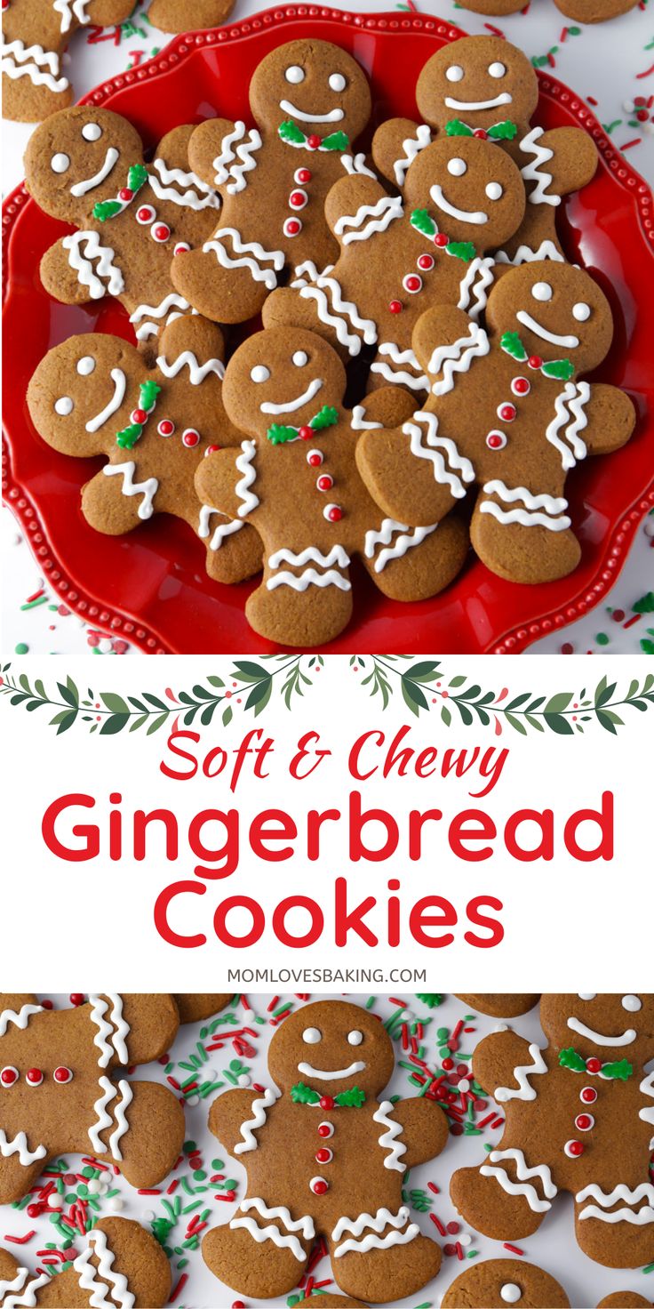 Festively Decorated Gingerbread Cookies on a Vibrant Red Plate.