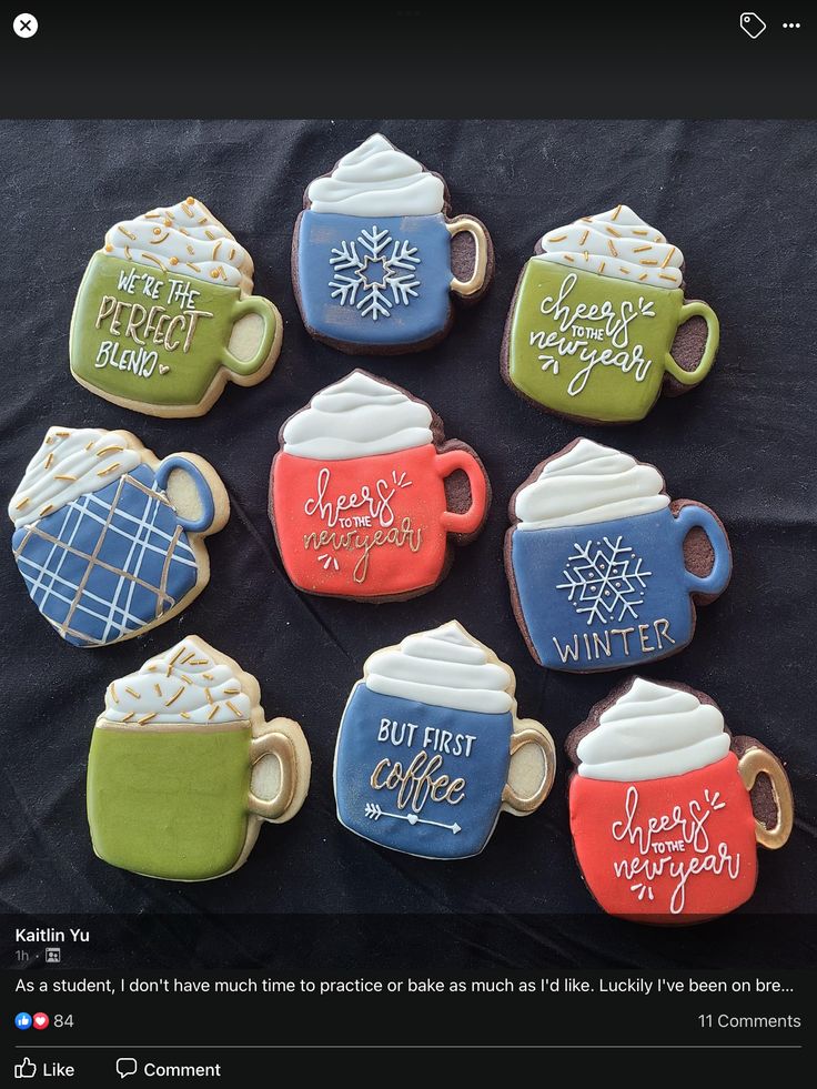 Festive Decorative Cookies: Whimsical Mug Designs for New Year Celebrations