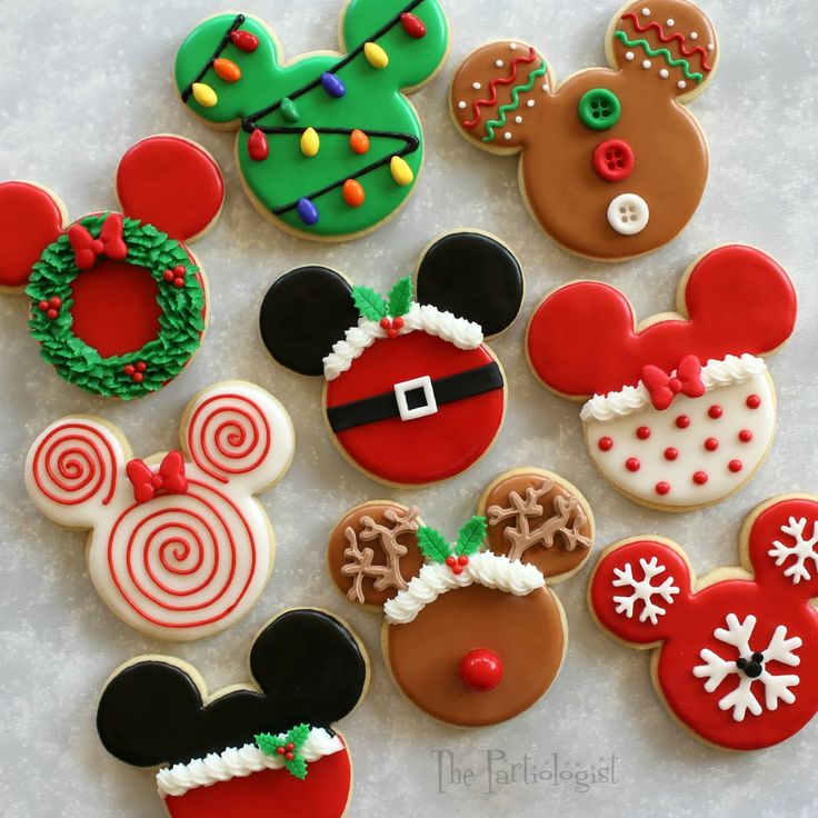 Festive Mickey Mouse Holiday Cookies with Adorable Designs and Vibrant Colors.