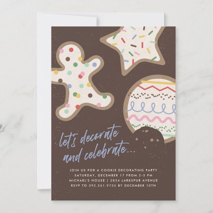 Festive Cookie-Themed Party Invitation with Colorful Gingerbread Men and Decorative Stars