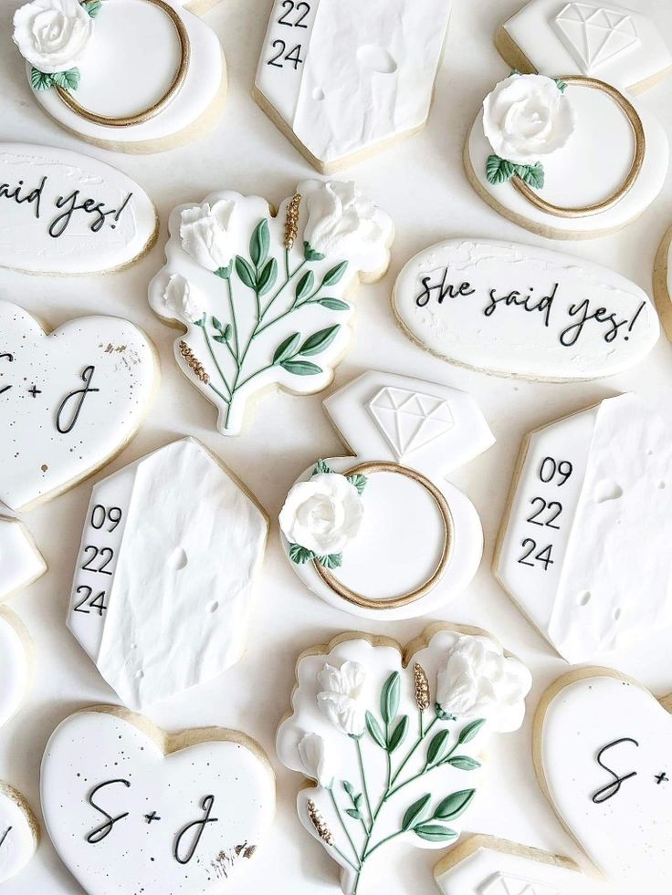 Sophisticated Floral and Diamond Motif Cookies: A Perfect Bridal Shower Treat.