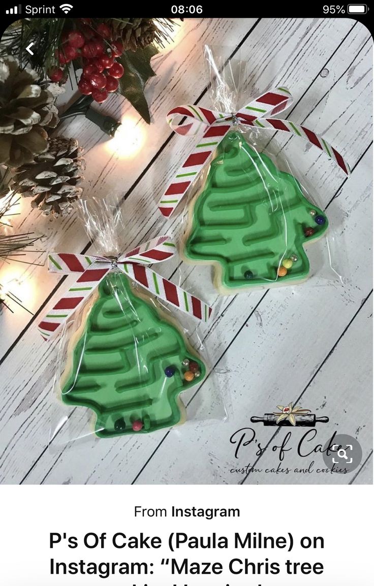 Whimsical Green Christmas Tree Cookies: Perfectly Packaged Holiday Treats.