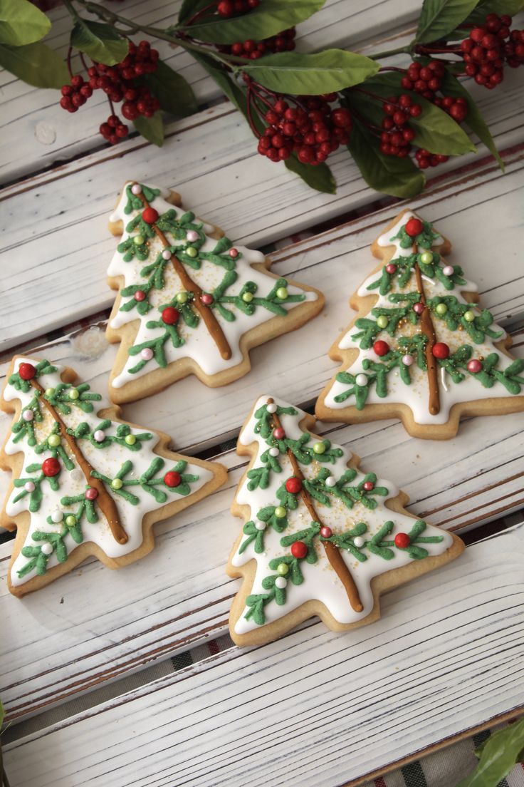 Festive Decoratively Iced Christmas Tree Cookies with Sparkling Accents for Holiday Gatherings