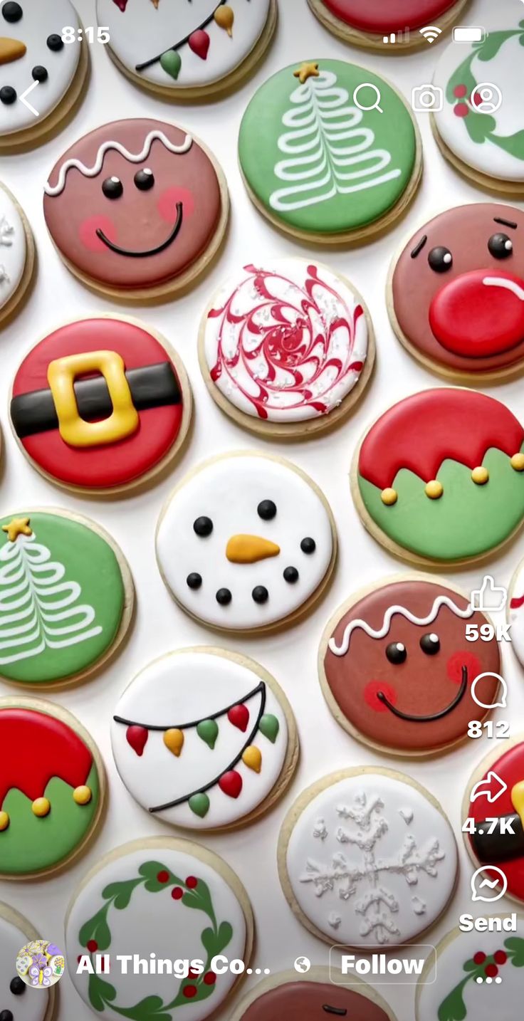 Delightful Display of Festive, Colorful Christmas Cookies with Intricate Designs.