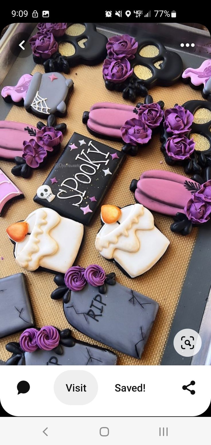 Intricately Designed Halloween-Themed Decorative Cookies with Vibrant Colors and Spooky Elements.