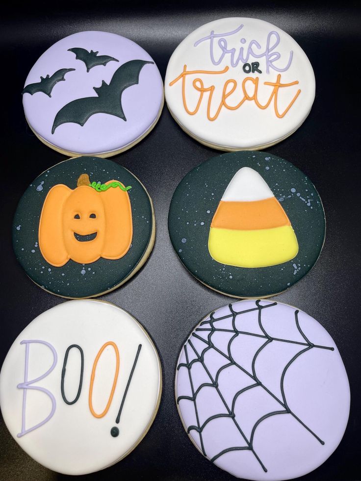 Vibrant Halloween Cookie Design with Spooky Motifs and Festive Colors.