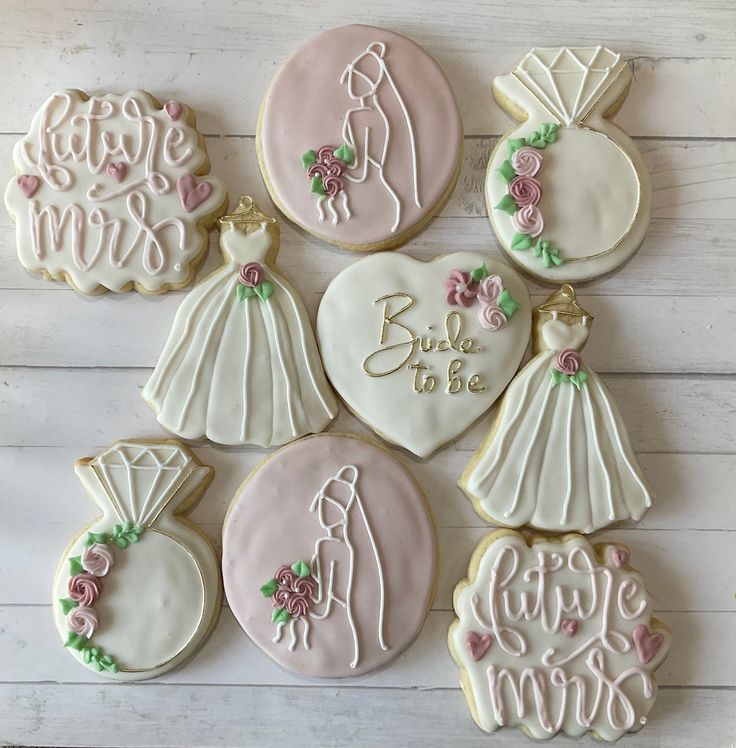 Elegant Bridal-Themed Decorative Cookies in Soft Pastels