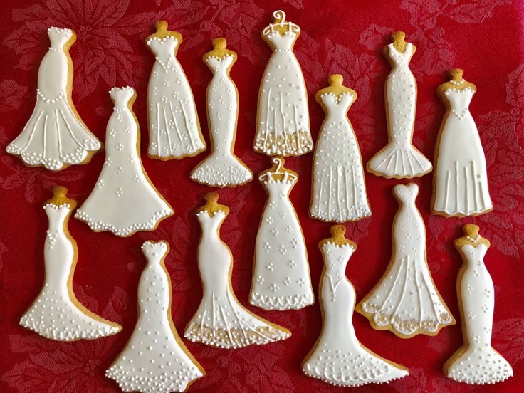 Intricately Designed Elegant Dress-Shaped Cookies Perfect for Fashion Events and Bridal Showers