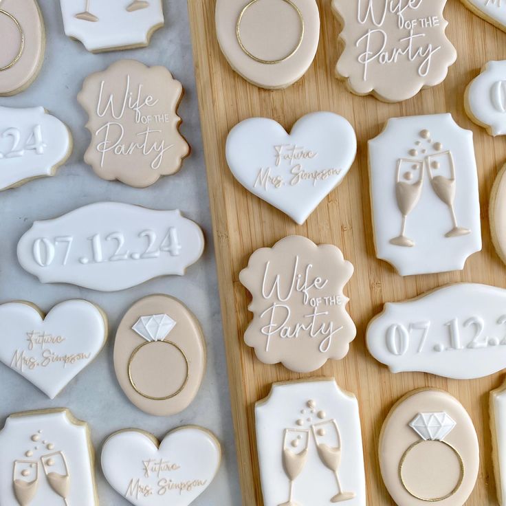 Stylish Bridal-Themed Cookies with Elegant Designs for Celebrations.