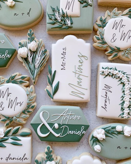 Elegant Floral Sugar Cookies with Modern Typography and Serene Color Palette.