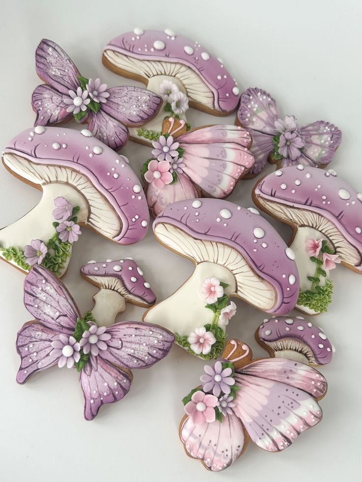 Enchanting Whimsical Nail Designs with Butterflies, Mushrooms, and Floral Lavender Hues