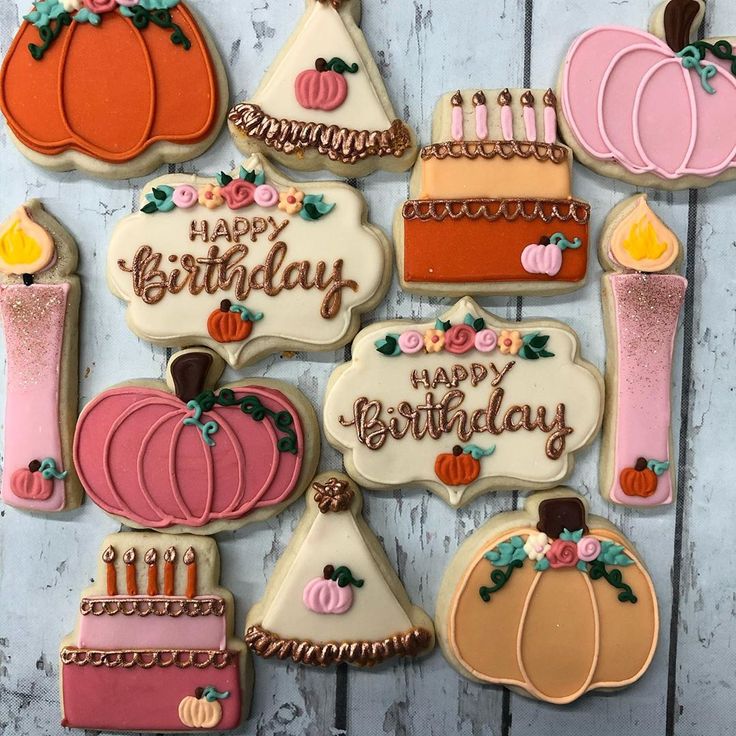 Playful Arrangement of Festively Designed Birthday Cookies in Vibrant Colors