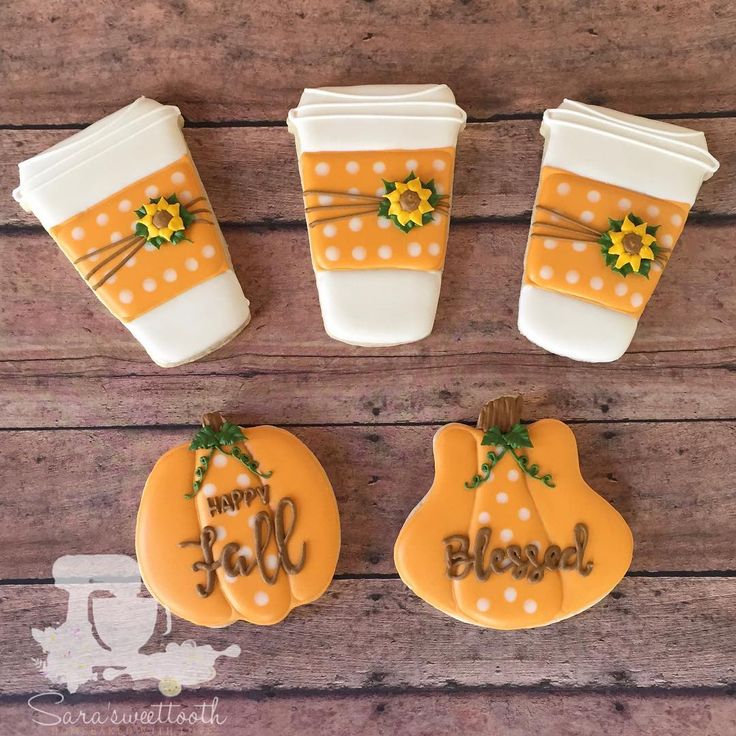 Cozy Autumn Cookies: Festive Cup and Pumpkin Shapes with Sunflower Accents