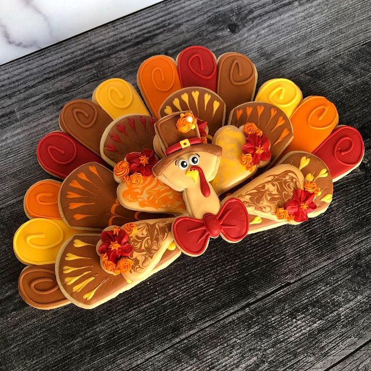 Whimsical Turkey-Themed Cookies: A Vibrant Thanksgiving Delight.