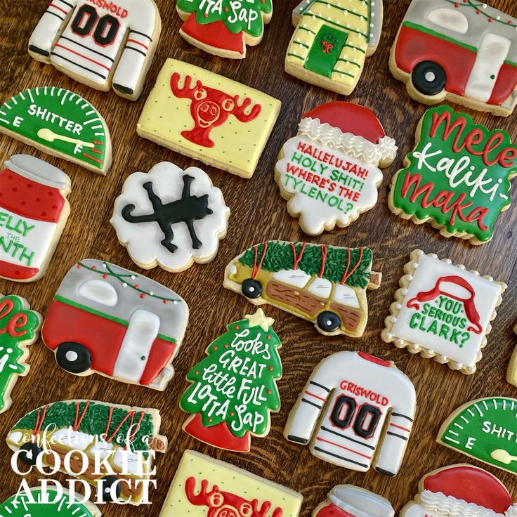 Festive Decorative Holiday Cookies with Whimsical Designs and Colorful Icing