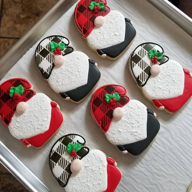 Whimsical Gnome-Themed Festive Cookies with Vibrant Holiday Colors.