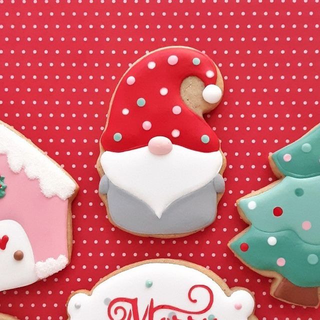 Whimsical Gnome Gingerbread Cookie Design Embellished with Festive Elements.