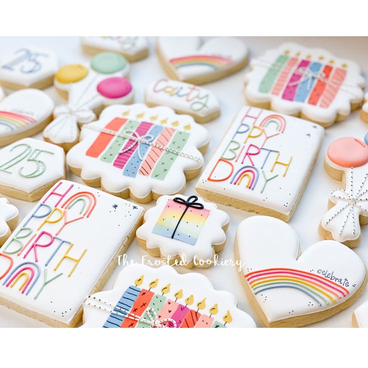 Vibrant Birthday-Themed Decorative Cookies Celebrate Festivity with Joyful Designs.