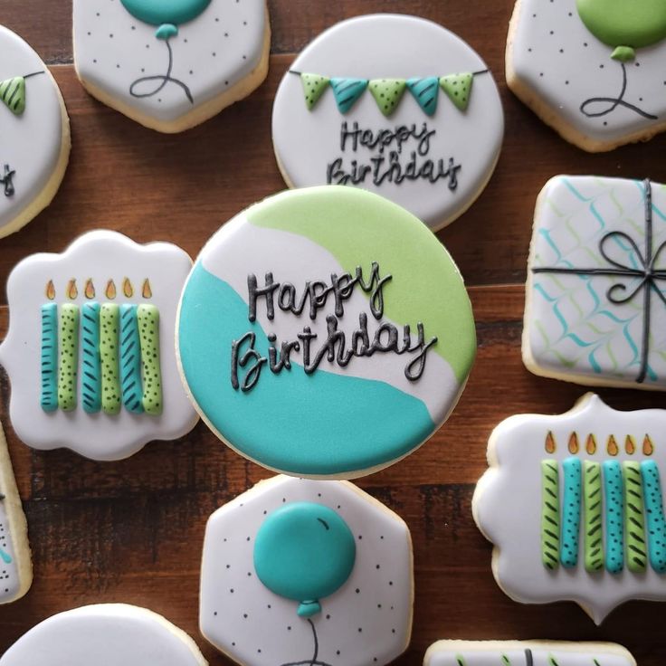 Vibrant Birthday-Themed Cookies with Playful Balloon and Candle Designs