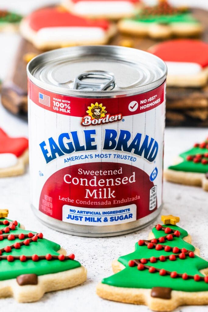 Cheerful Holiday Cookies with Colorful Icing and Sweetened Condensed Milk for Festive Baking.