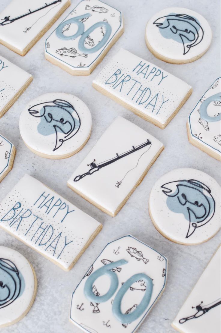 Charming Fishing-Themed Decorative Cookies for a Fresh Birthday Celebration.