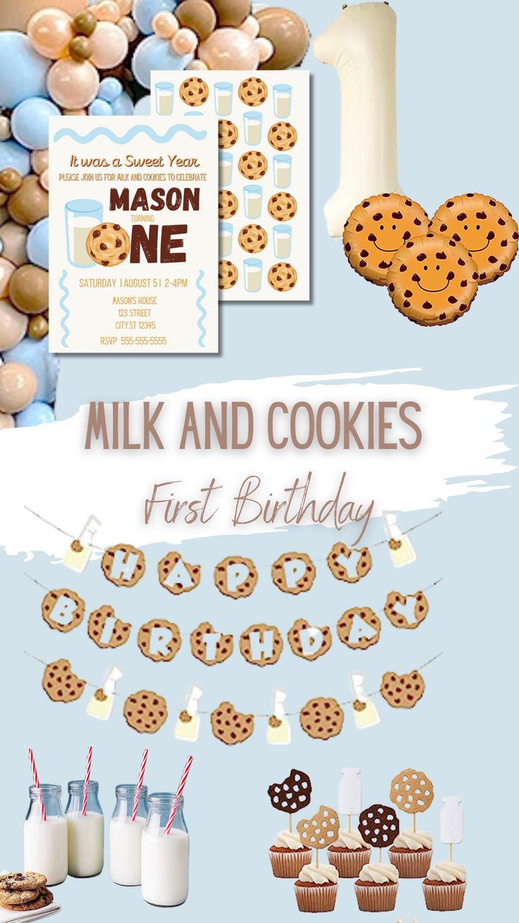 Whimsical Milk and Cookies-Themed Birthday Celebration for a Child's First Birthday.