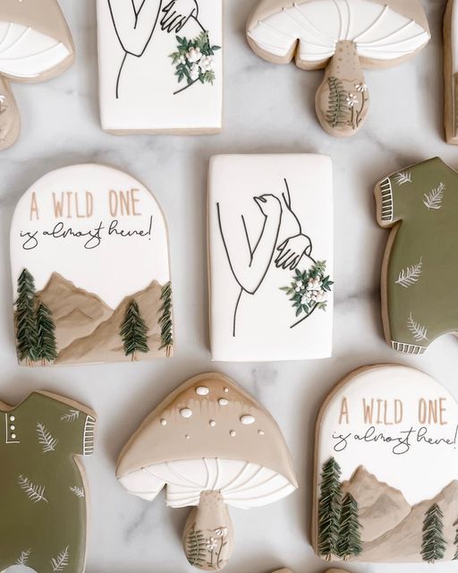 Charming Whimsical Cookie Designs with Nature-Inspired Illustrations and Earthy Palette