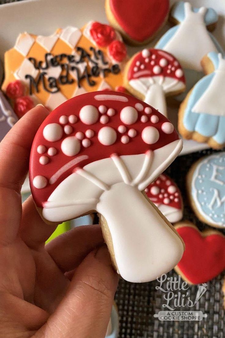 Whimsical Colorful Mushroom Cookies: A Creative Dessert Table Delight.