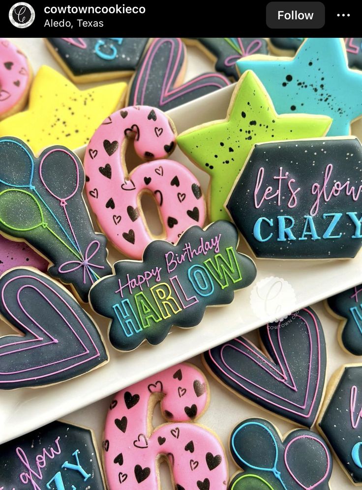 Festive Display of Colorful Neon Iced Sugar Cookies for Birthdays.