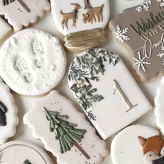 Cozy Winter Woodland Cookie Designs with Intricate Details and Soft Colors.