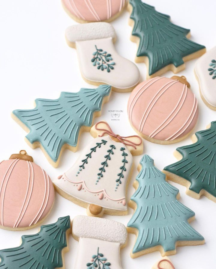 Intricate Festive Cookie Designs in Pastel Colors for the Holiday Season