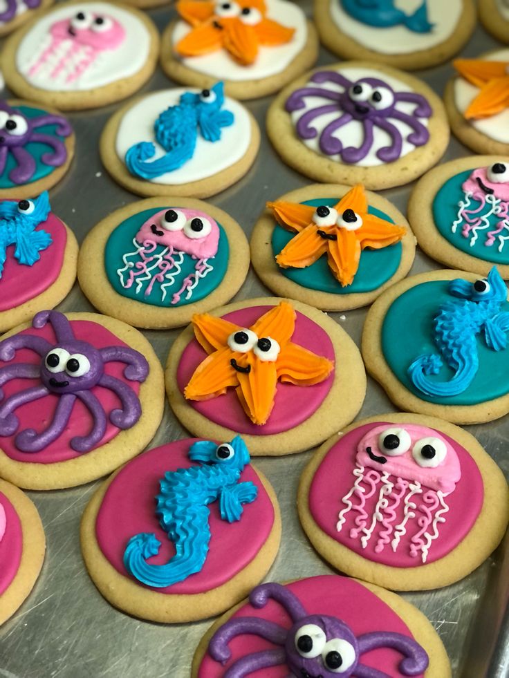 Vibrant Ocean-Themed Cookies with Intricate Icing Designs