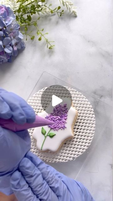 Elegant Lavender Cookie Decorating with Intricate Floral Designs