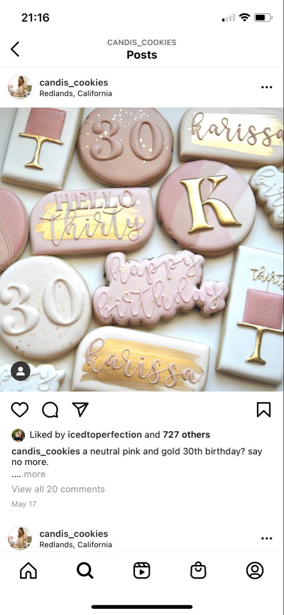 Chic Neutral Pink and Gold Decorative Cookies for a Memorable 30th Birthday Celebration.