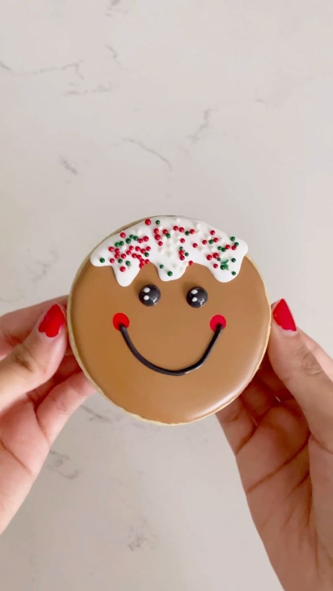 Cheerful Gingerbread Cookie Design: Festive Nail Art Inspiration with Colorful Sprinkles