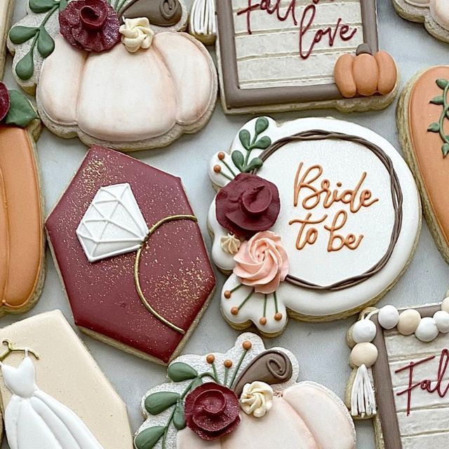 Elegant Fall-Themed Cookies with Bridal Motifs for Special Occasions