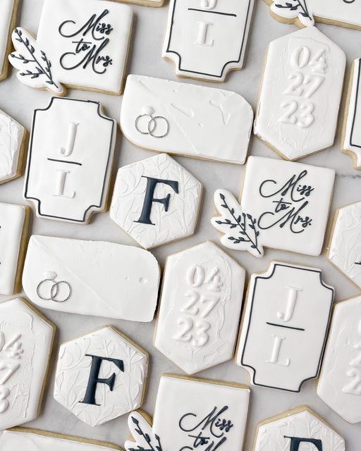 Sophisticated Monogrammed Cookies for Elegant Wedding Themes