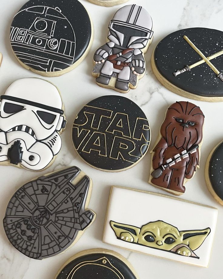 Intricate Star Wars-themed Cookies Celebrating Iconic Characters and Symbols