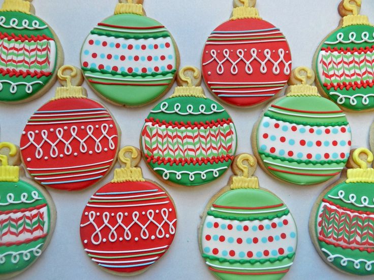 Vibrant Holiday Cookies Featuring Intricate Ornament Designs.