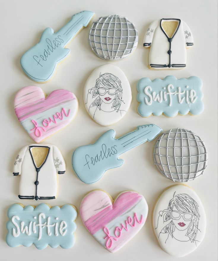 Whimsical Heart-Shaped Decorative Cookies with Colorful Themes and Musical Illustrations.