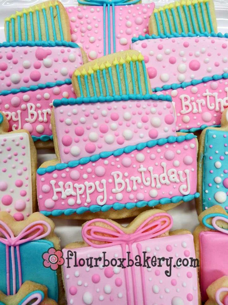 Festive Birthday-Themed Cookies with Colorful Icing and Designs.