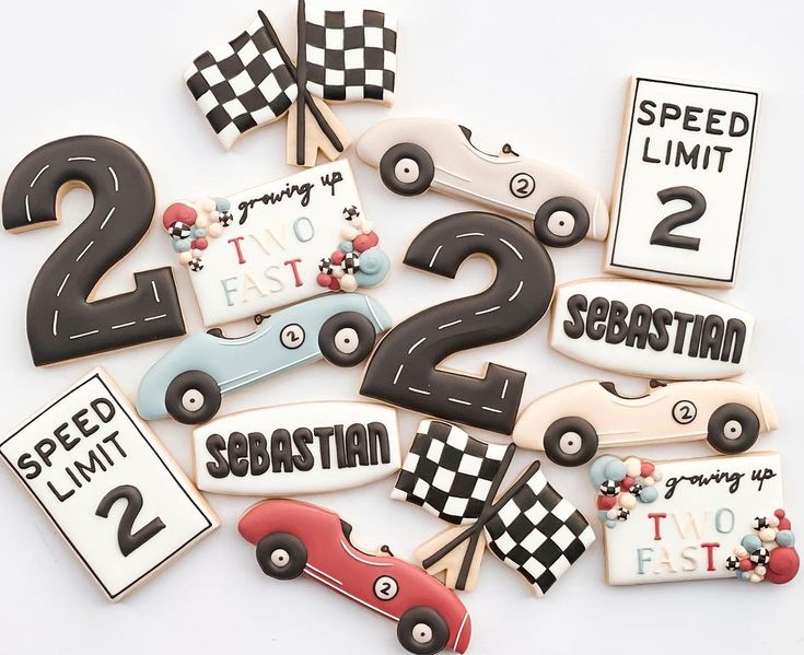 Playful Race Car-Themed Colorful Cookies for Festive Celebrations.