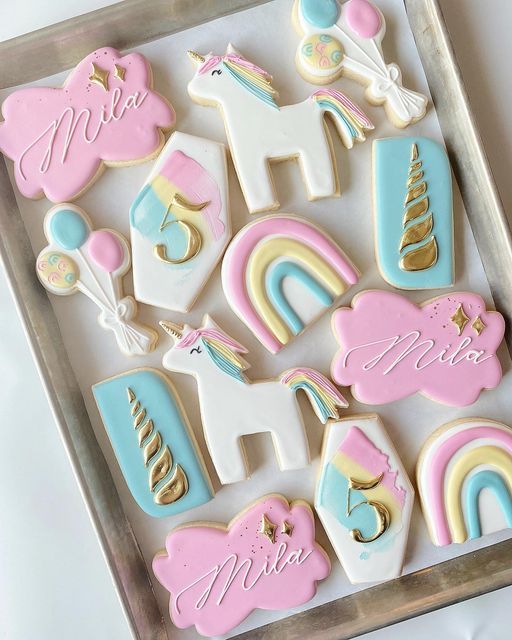 Whimsical Unicorn-Themed Cookies Enhance Birthday Celebrations with Colorful Designs and Unique Shapes.