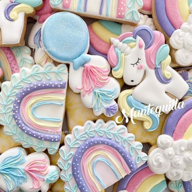 Whimsical Unicorn and Rainbow Cookie Designs for Fantasy Celebrations.