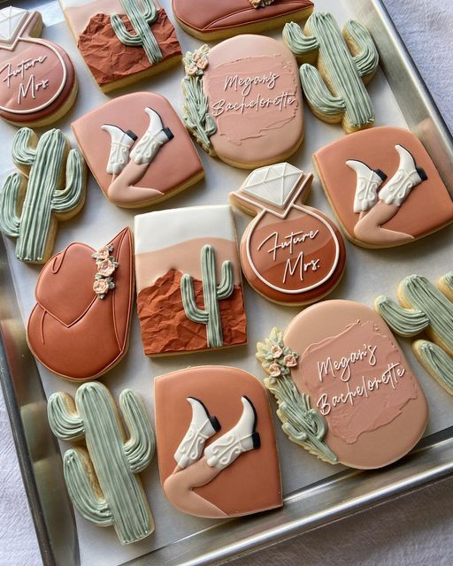 Southwestern-Themed Delicate Cookie Designs for Festive Bachelorette Parties.