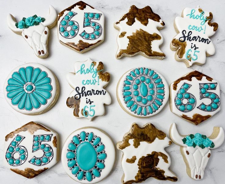 Rustic Western-Themed Cookies with Turquoise Accents and Floral Patterns.