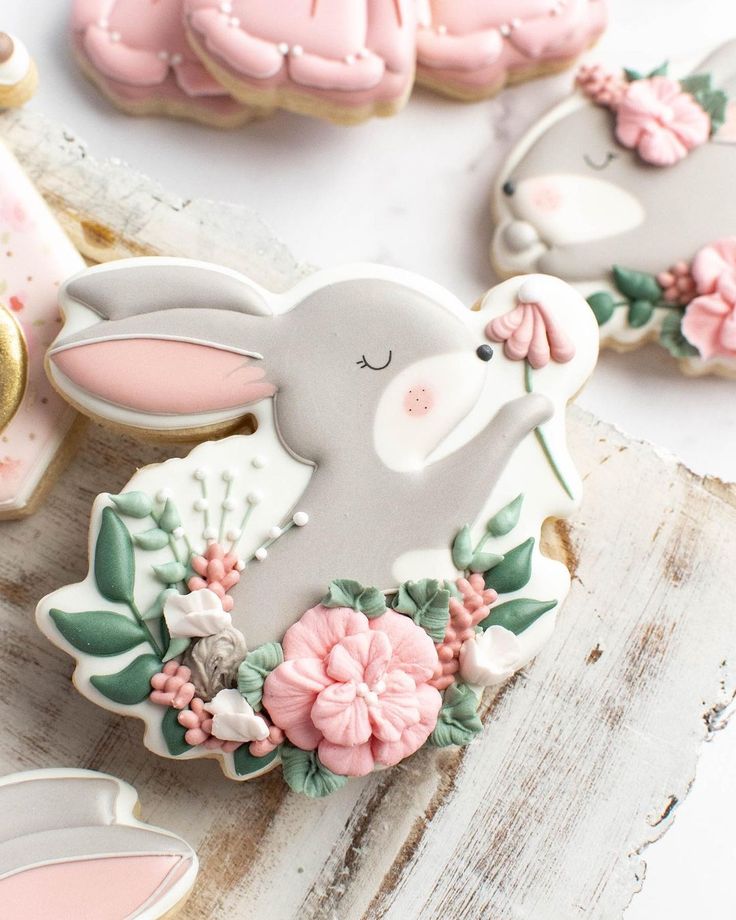 Whimsical Bunny Cookie Design: Pastel Floral Charm for Spring Nail Art Inspiration.